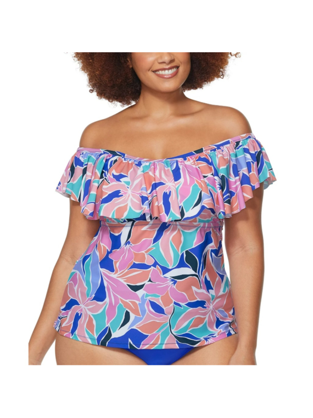 Raisins Women's 16W Plus Size Multicolor Off-The-Shoulder Tankini Top NWT